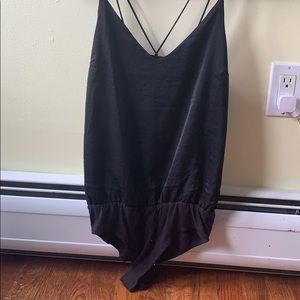 Silky Black Strappy Bodysuit Top